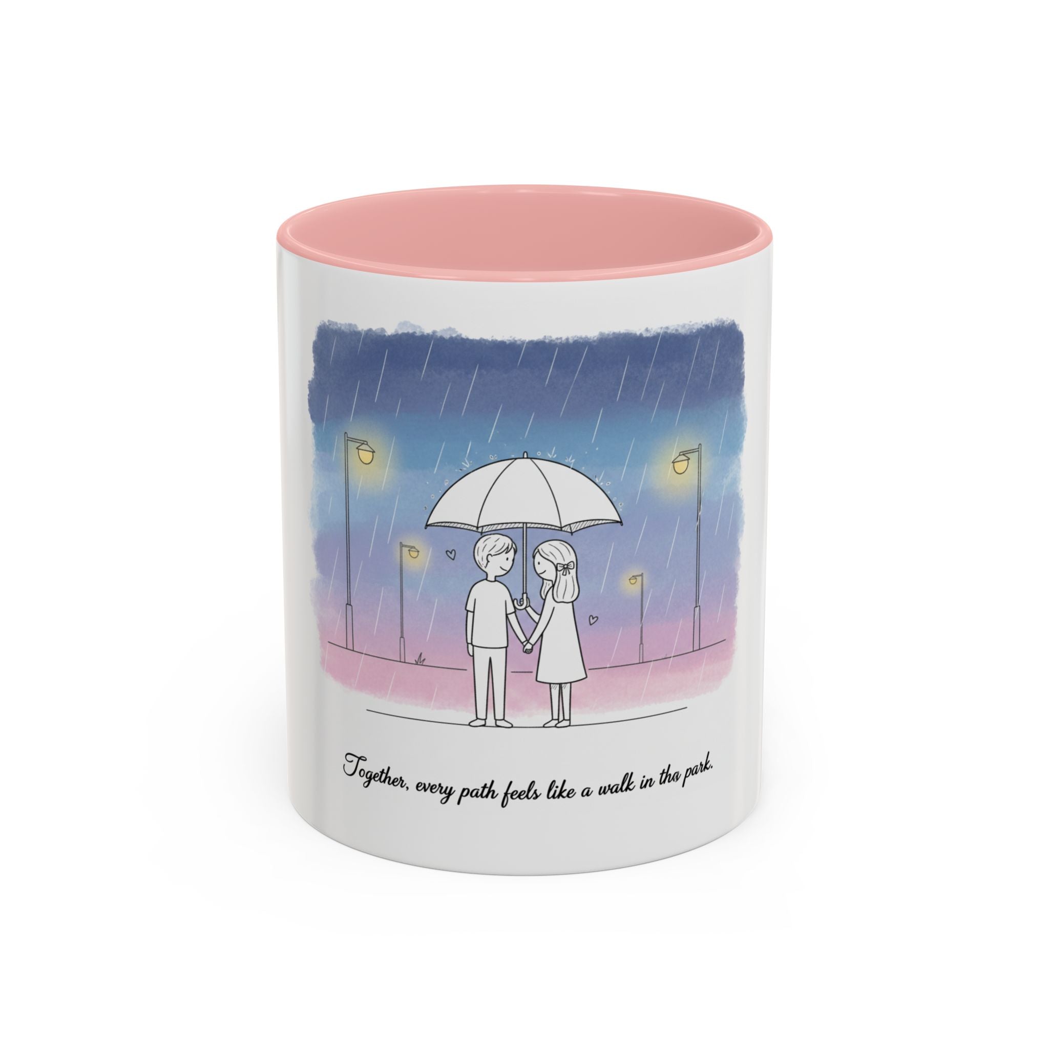 Couple Under Umbrella Illustration Coffee Mug | Accent Coffee Mug