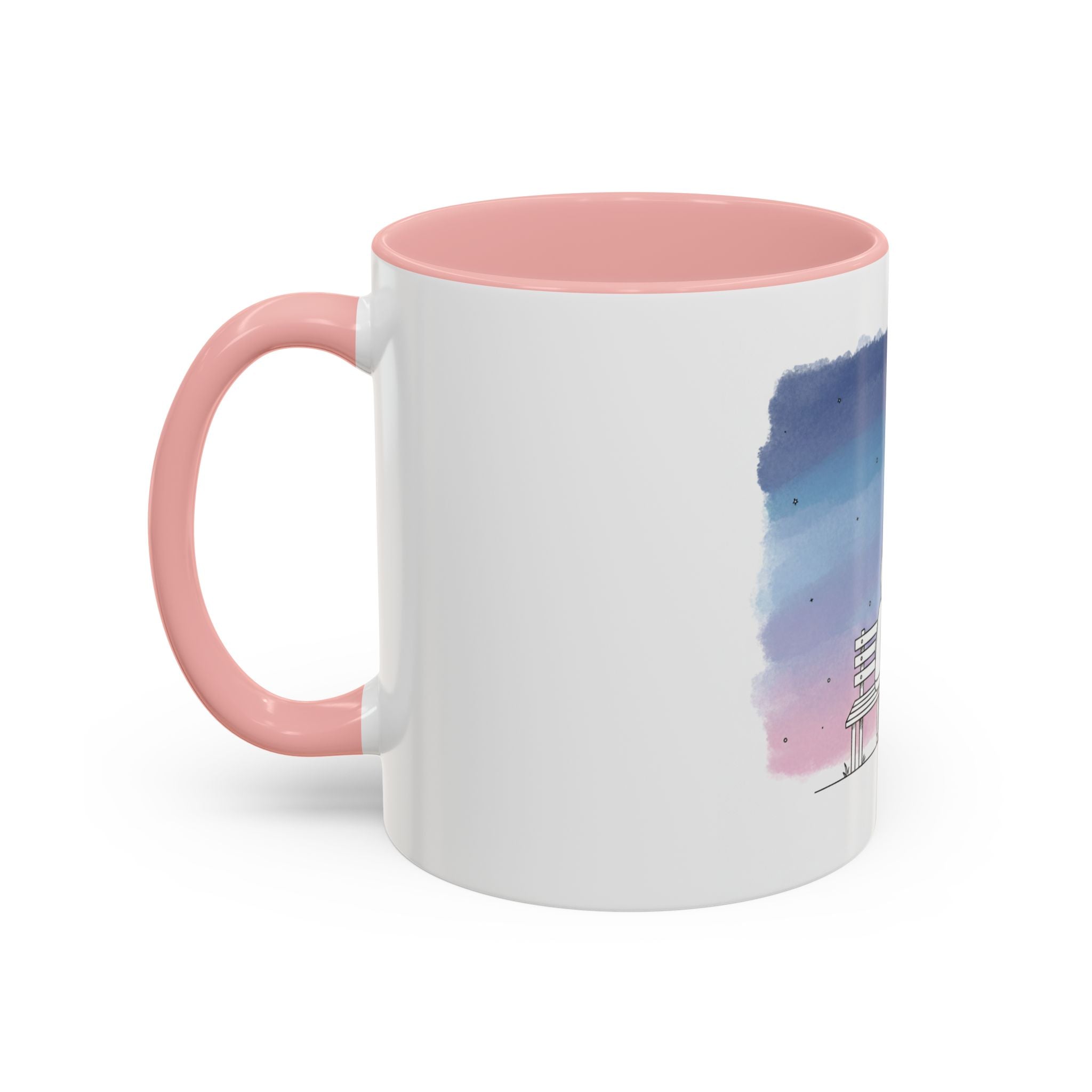 Couple on Bench Moonlight Watercolor Accent Coffee Mug | 11oz 15oz