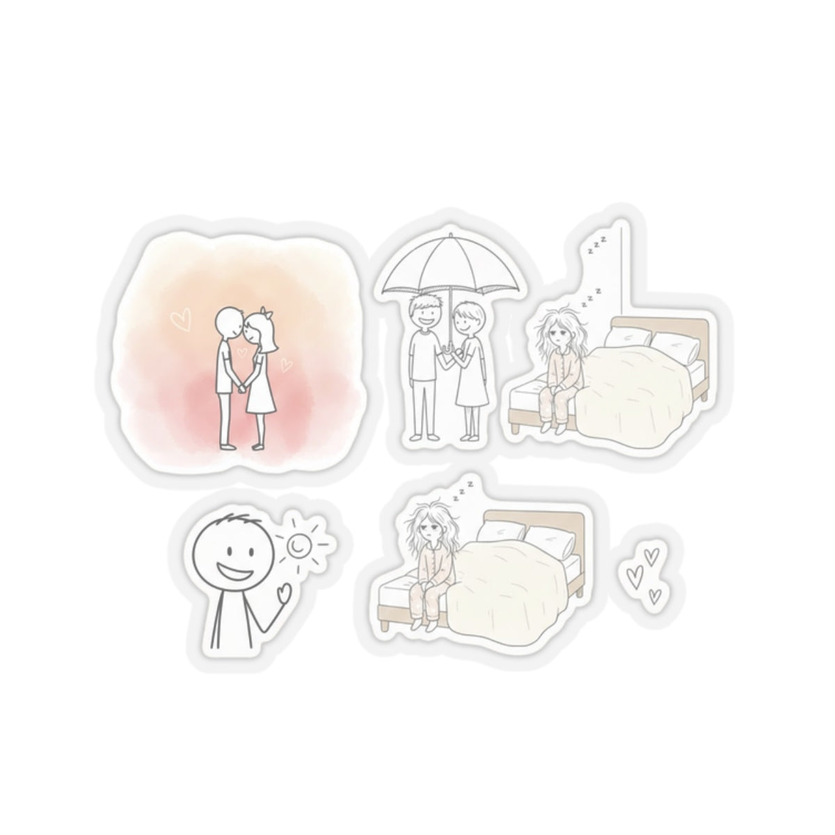 Romantic Doodle Couple Kiss-Cut Stickers | Laptop Planner Scrapbook Decals