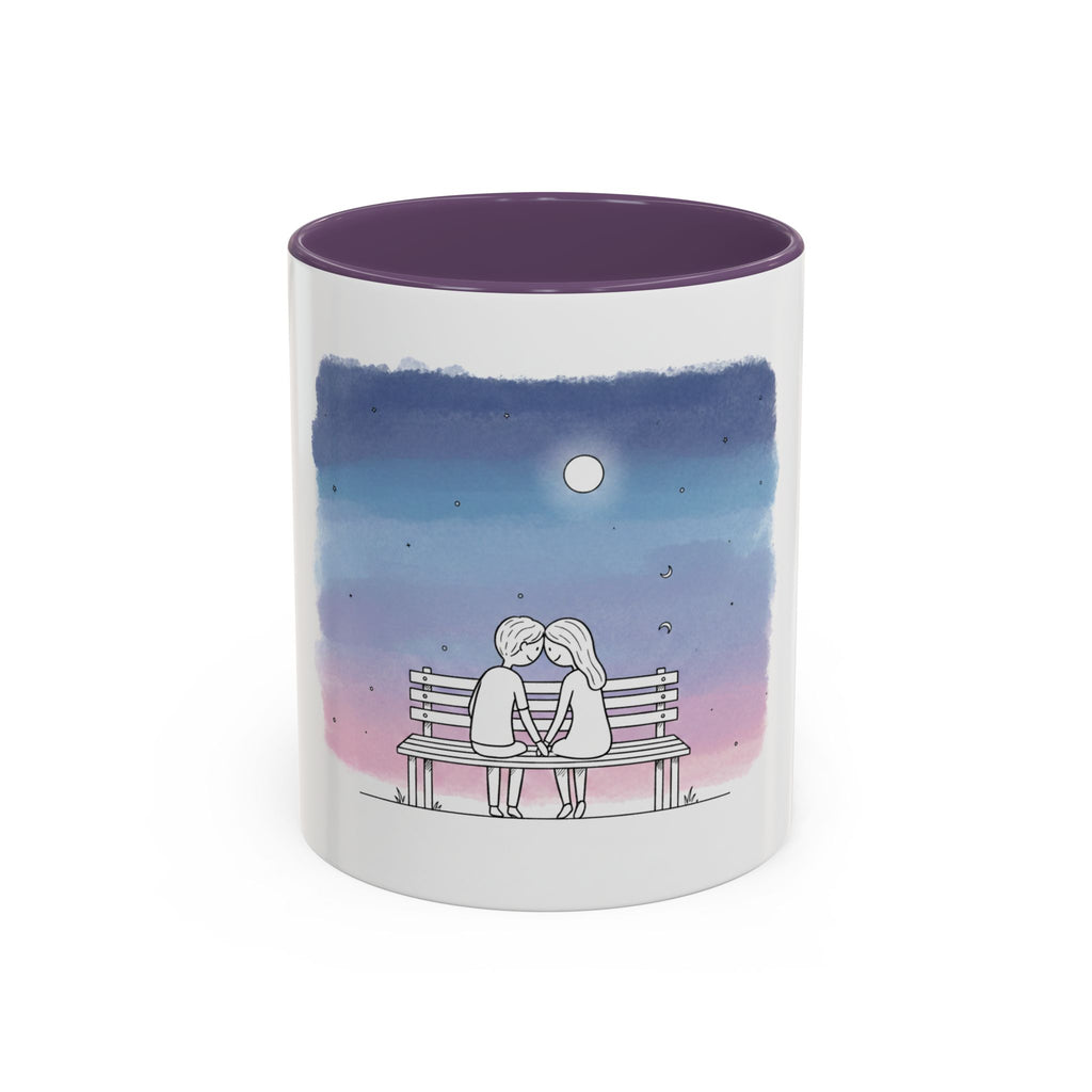 Couple on Bench Moonlight Watercolor Accent Coffee Mug | 11oz 15oz