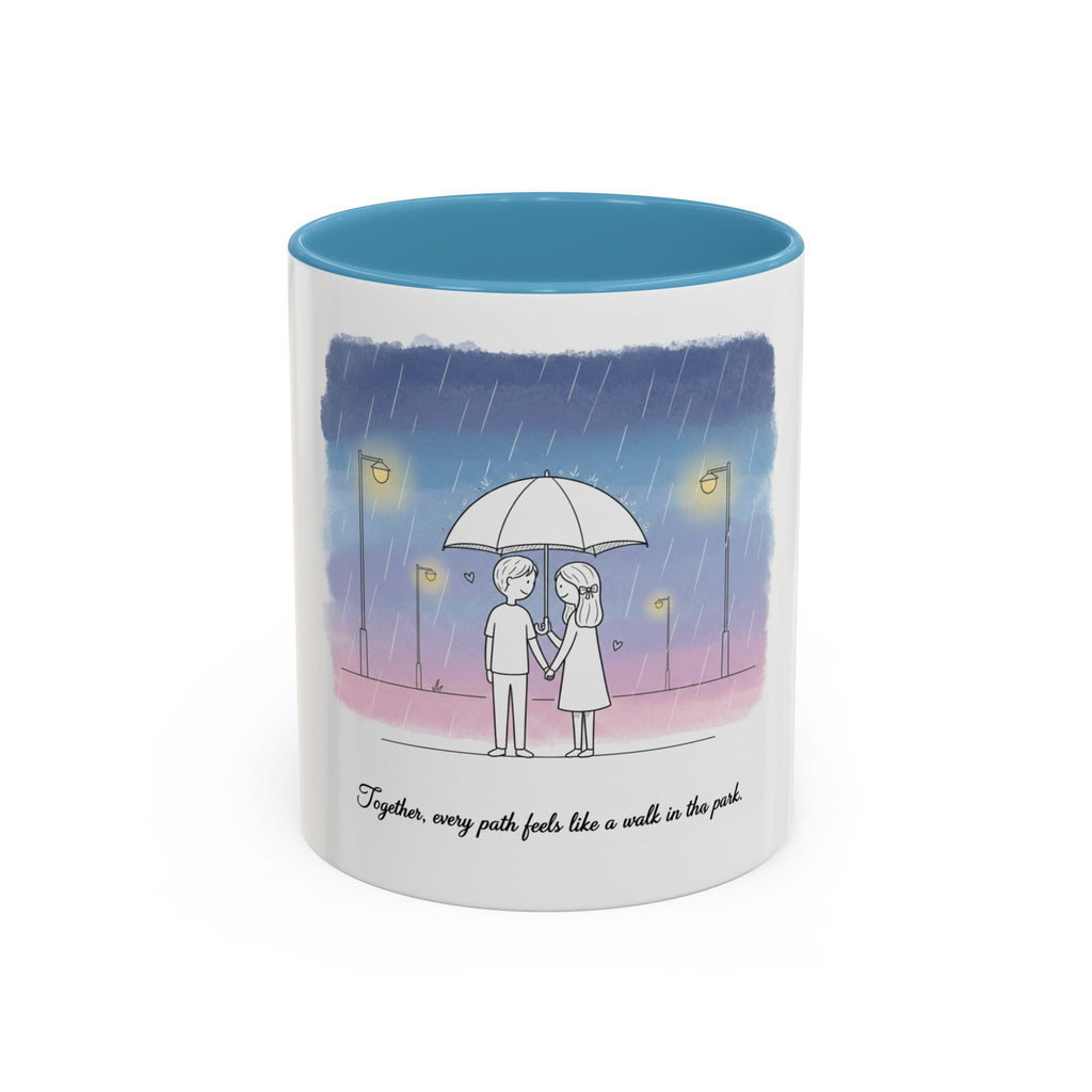 Couple Under Umbrella Illustration Coffee Mug | Accent Coffee Mug