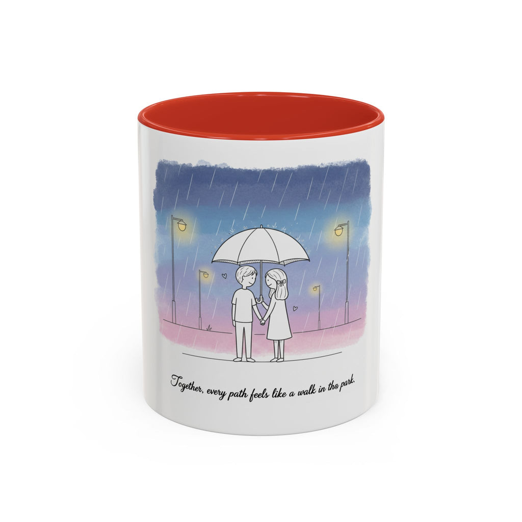 Couple Under Umbrella Illustration Coffee Mug | Accent Coffee Mug