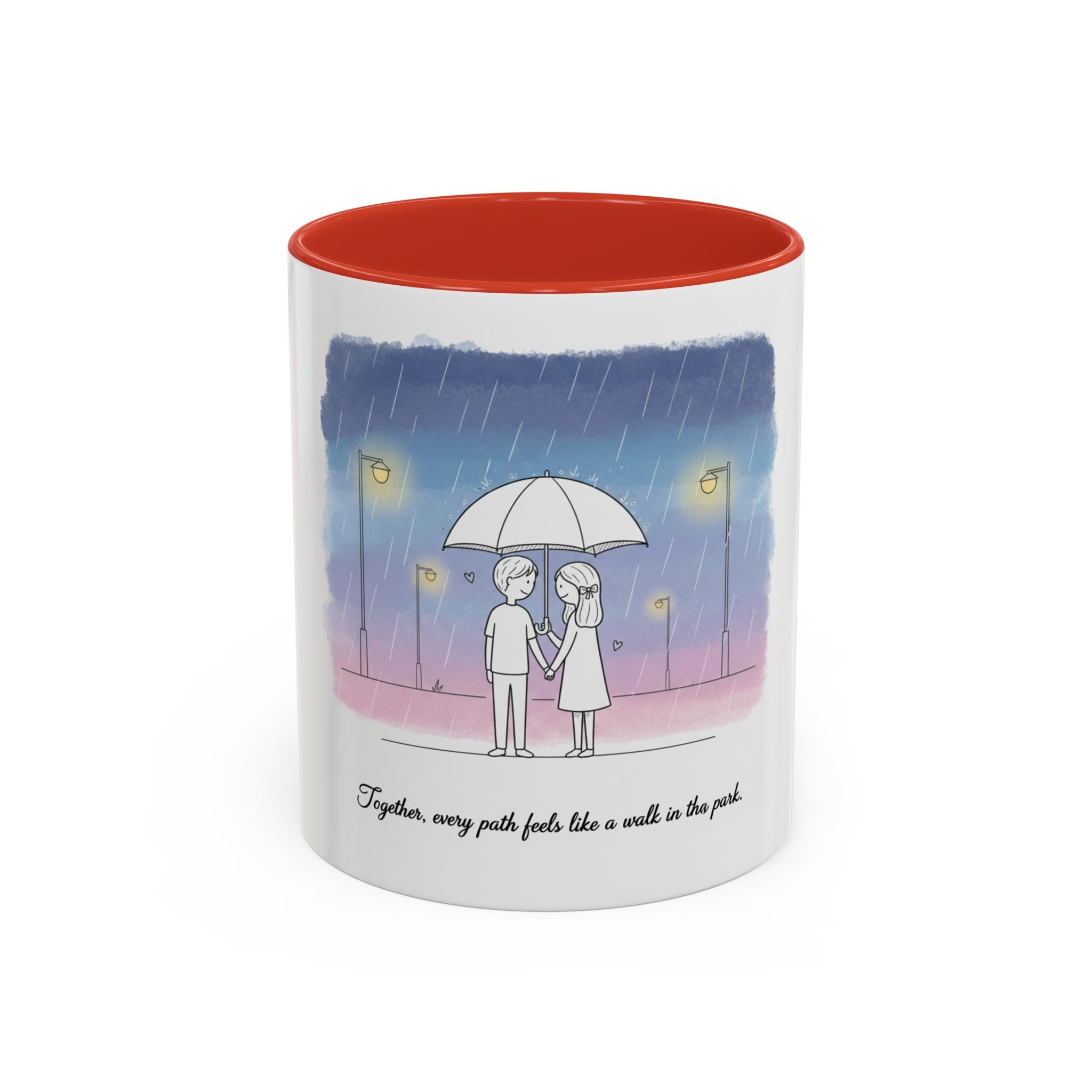 Couple Under Umbrella Illustration Coffee Mug | Accent Coffee Mug