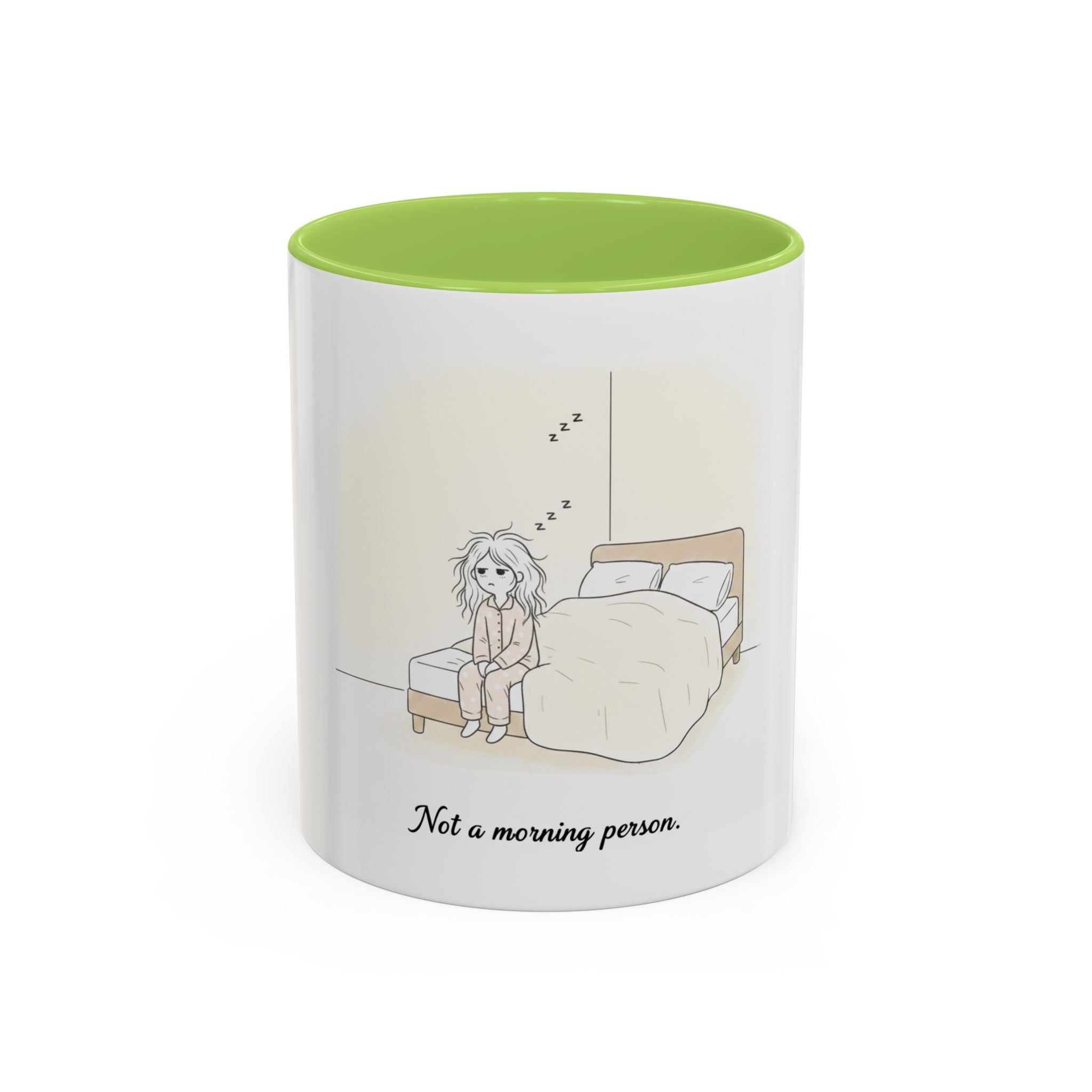 Not a Morning Person mug | Accent Coffee Mug, sleepy character illustration