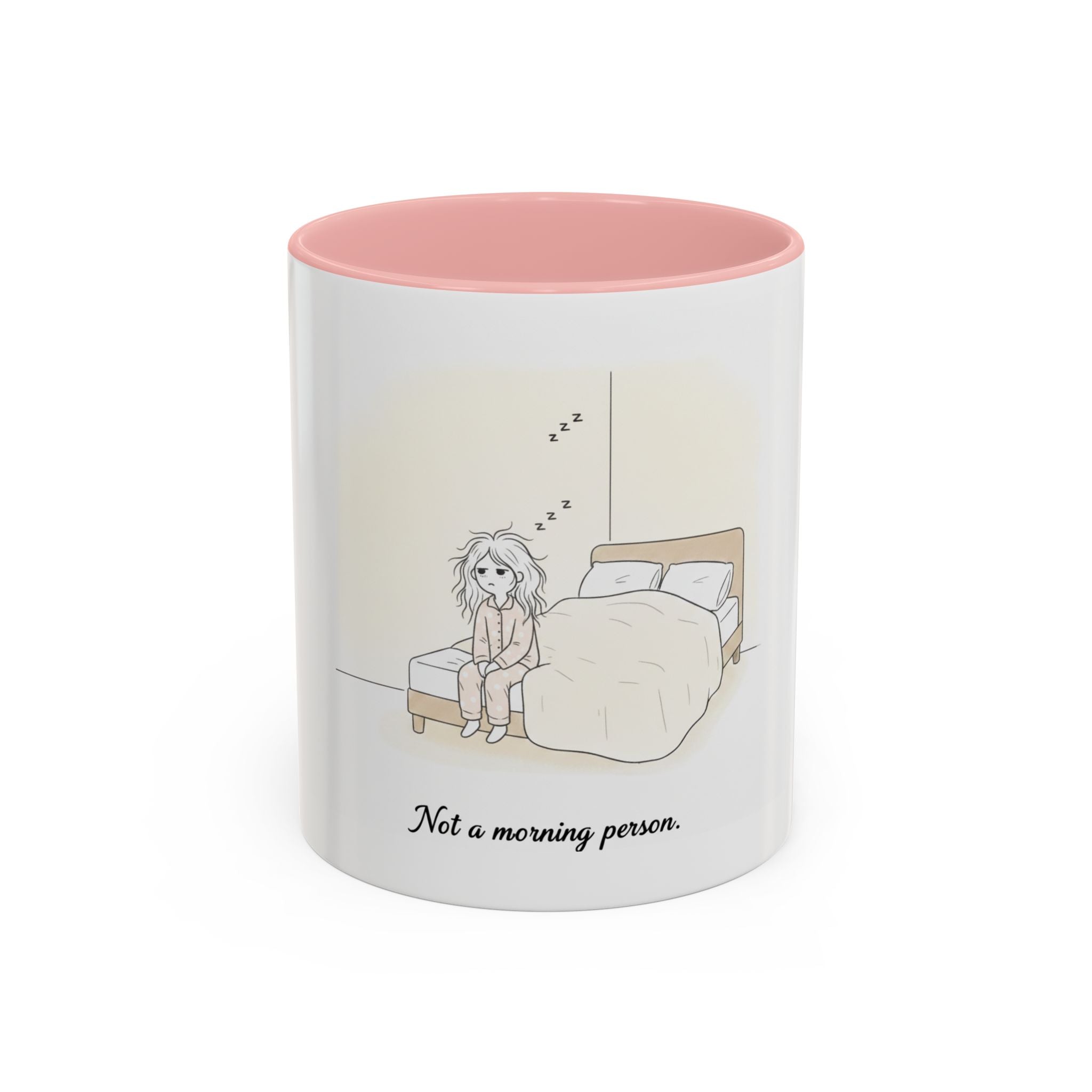 Not a Morning Person mug | Accent Coffee Mug, sleepy character illustration