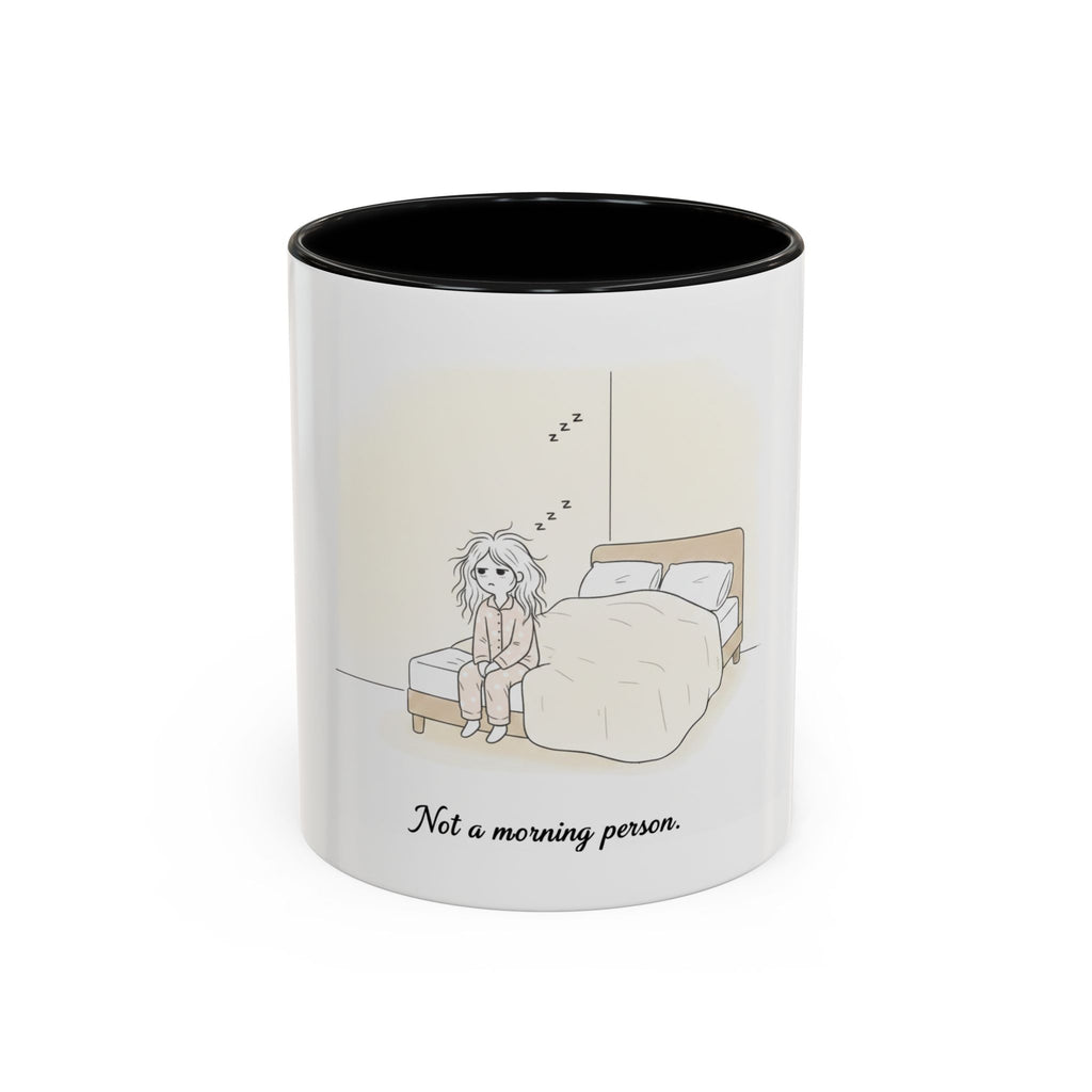 Not a Morning Person mug | Accent Coffee Mug, sleepy character illustration