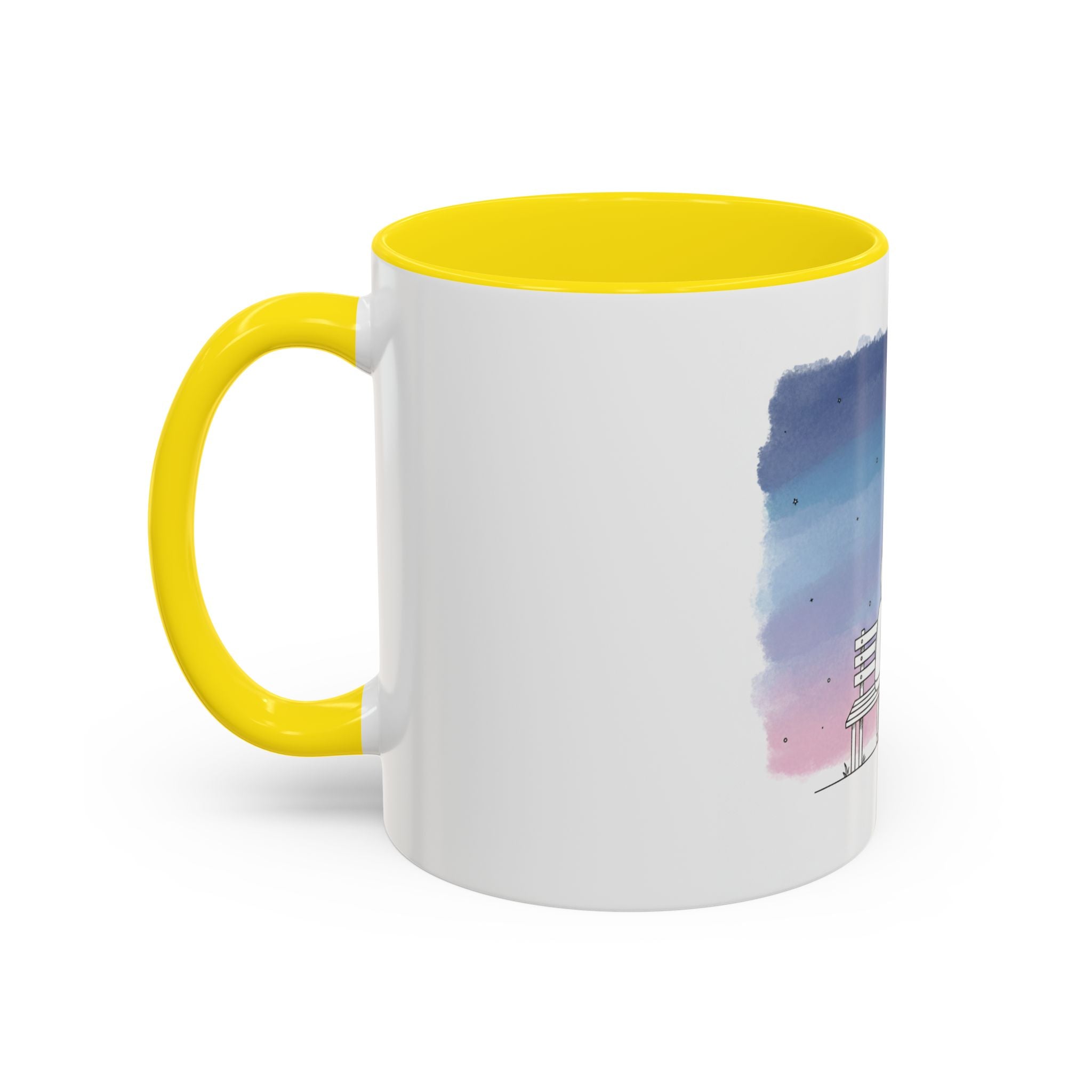 Couple on Bench Moonlight Watercolor Accent Coffee Mug | 11oz 15oz