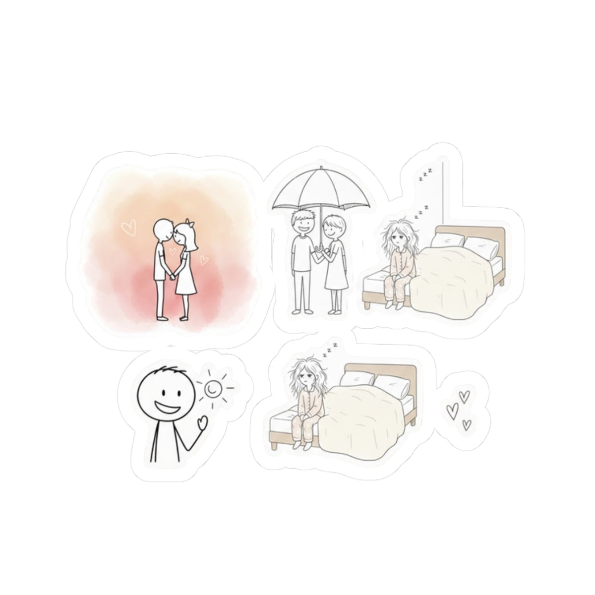 Romantic Doodle Couple Kiss-Cut Stickers | Laptop Planner Scrapbook Decals