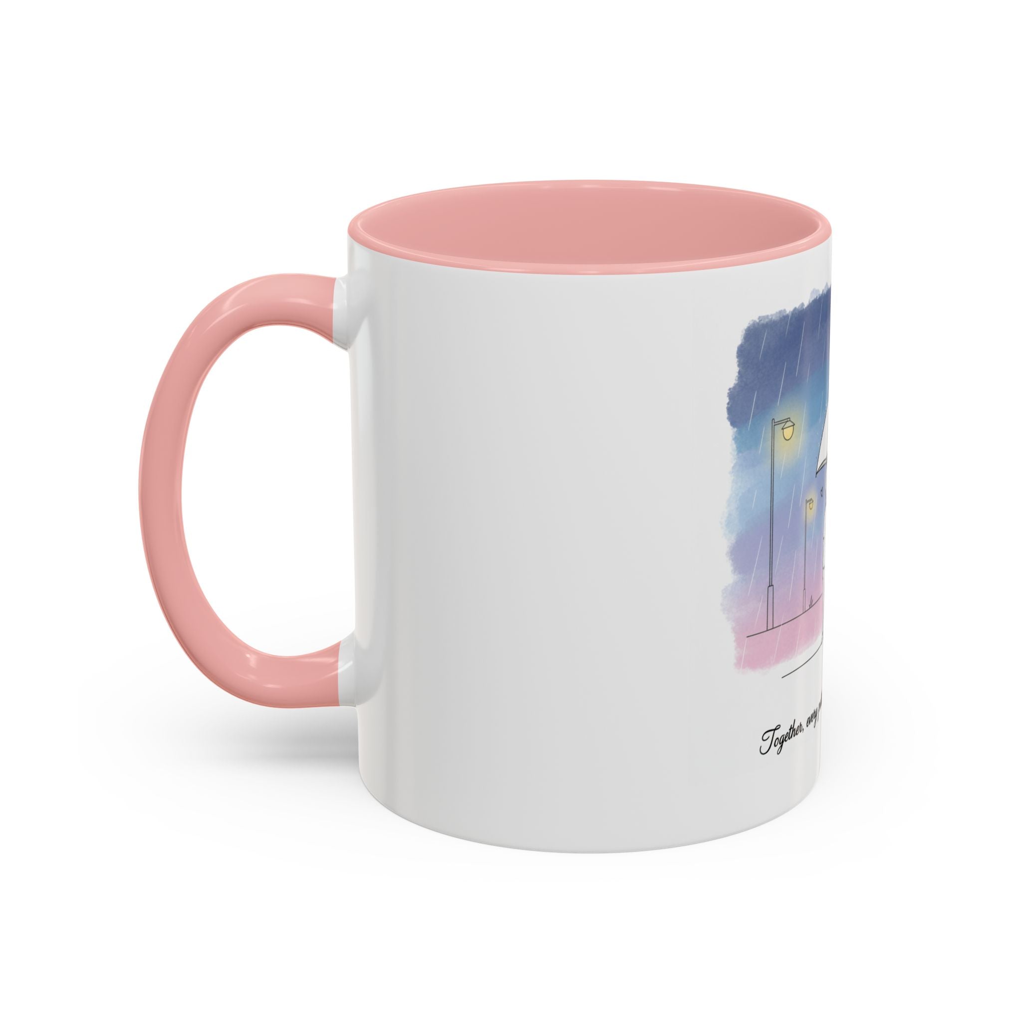 Couple Under Umbrella Illustration Coffee Mug | Accent Coffee Mug