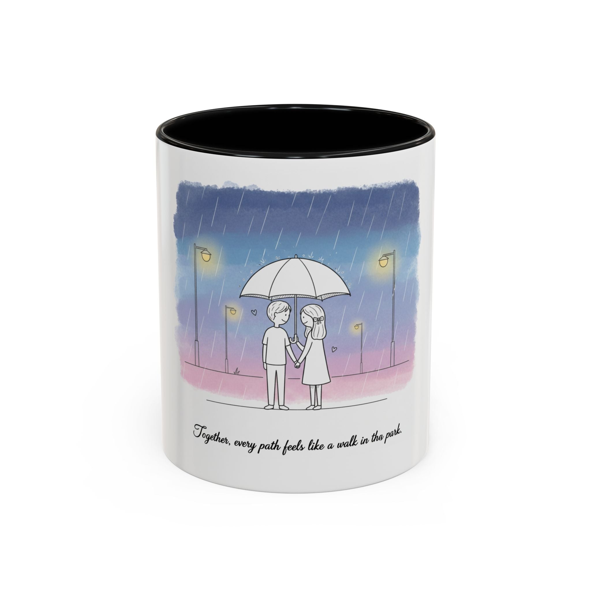 Couple Under Umbrella Illustration Coffee Mug | Accent Coffee Mug