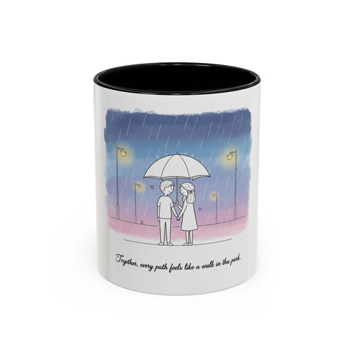 Couple Under Umbrella Illustration Coffee Mug | Accent Coffee Mug