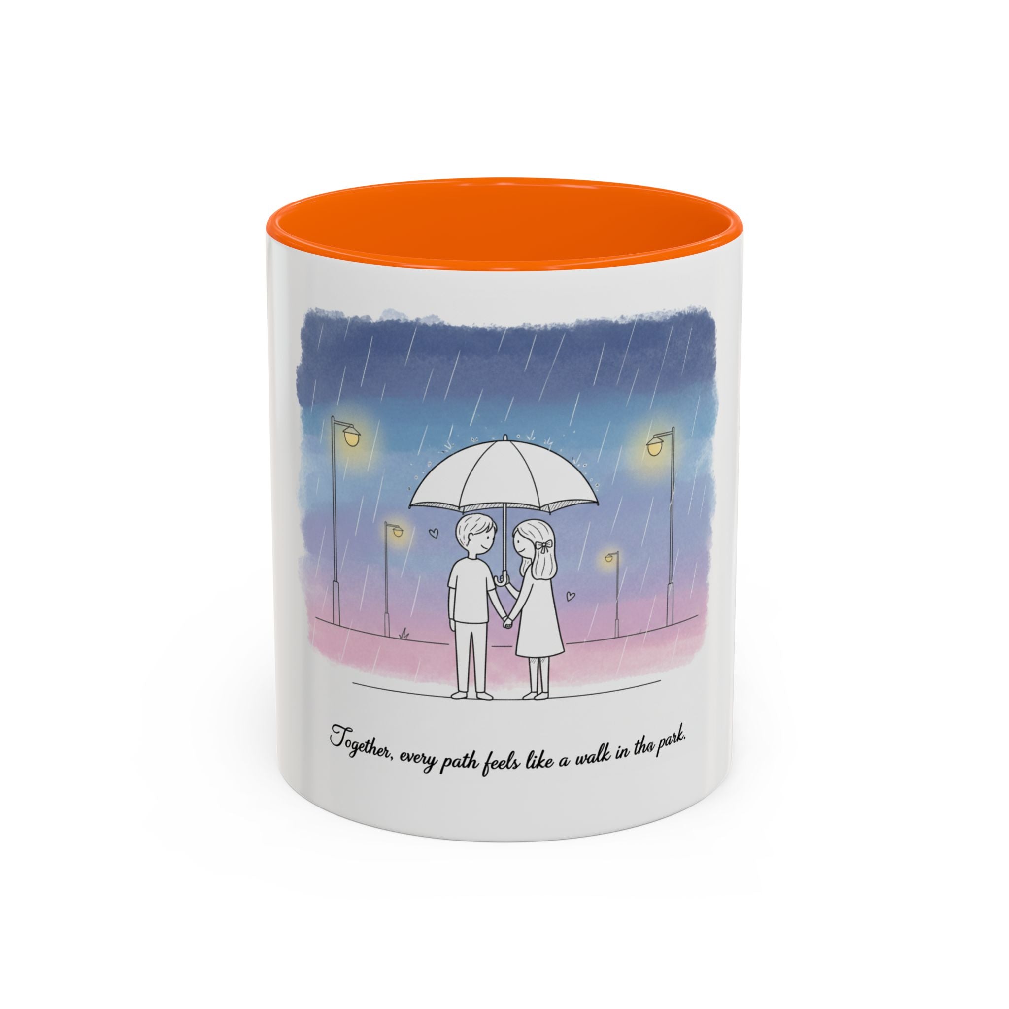 Couple Under Umbrella Illustration Coffee Mug | Accent Coffee Mug