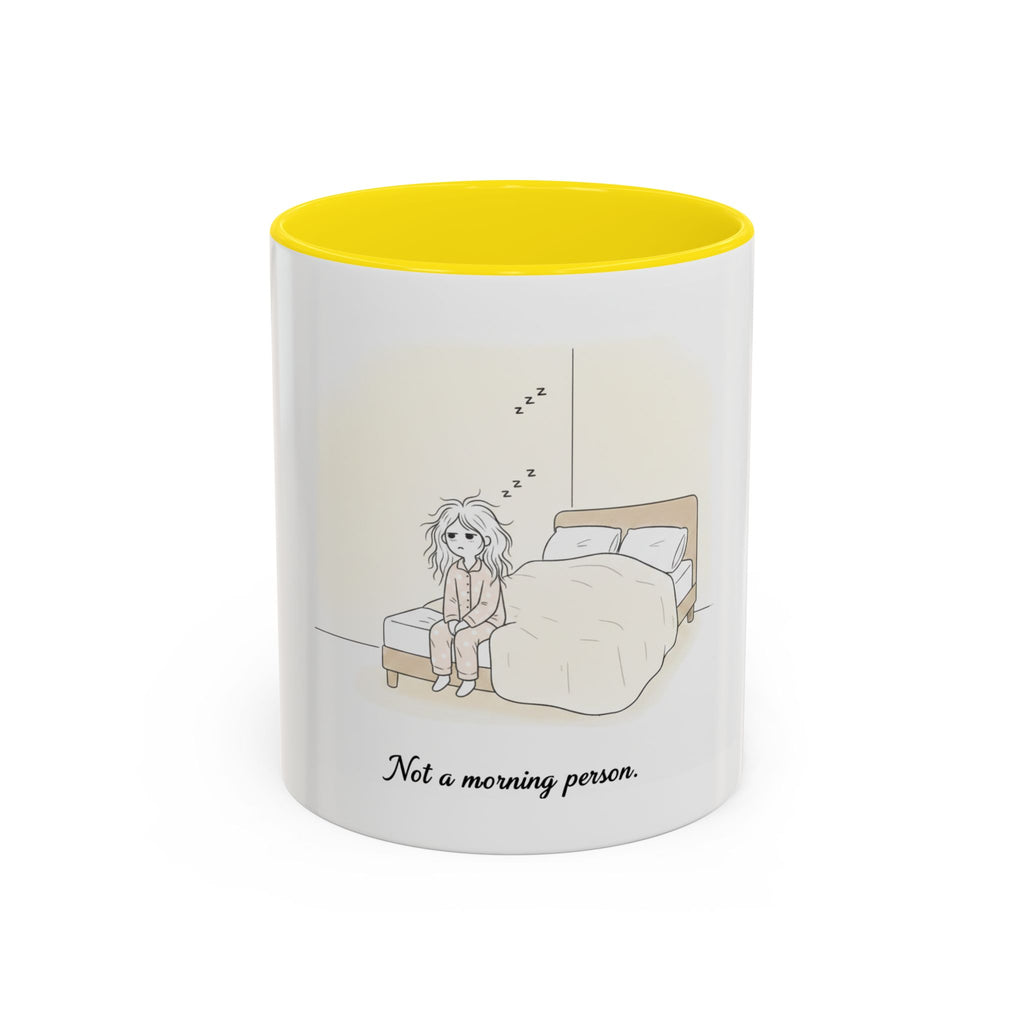 Not a Morning Person mug | Accent Coffee Mug, sleepy character illustration