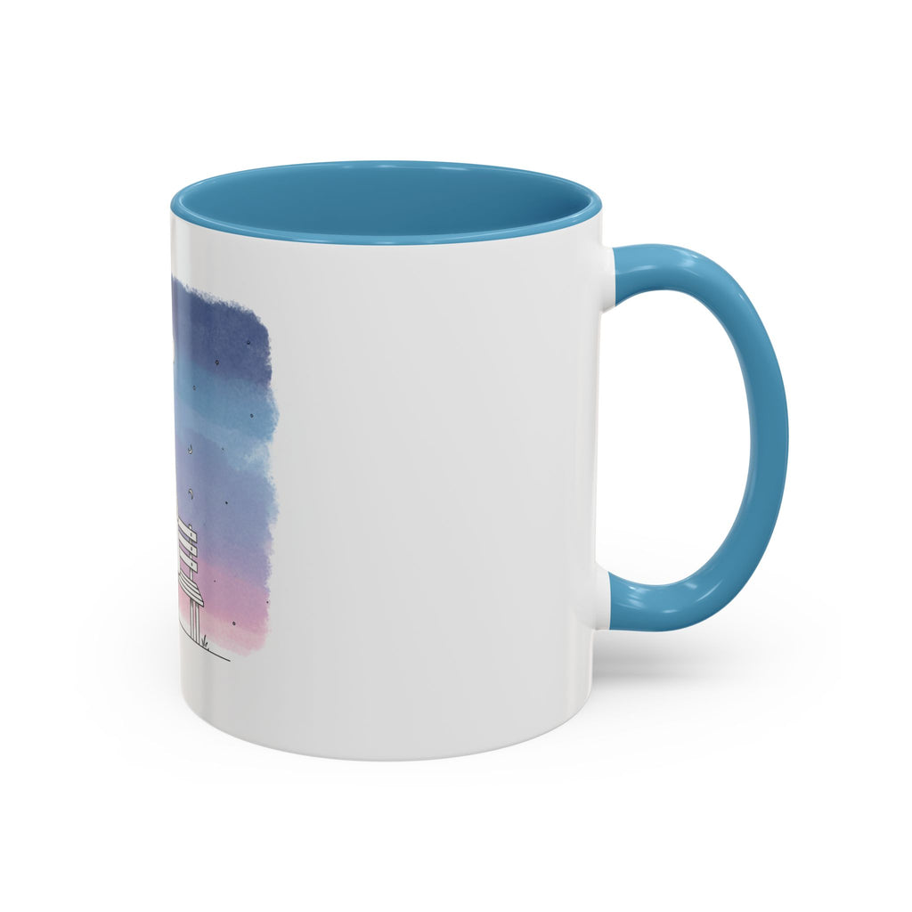 Couple on Bench Moonlight Watercolor Accent Coffee Mug | 11oz 15oz