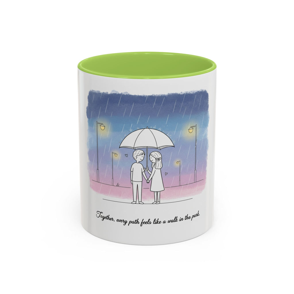 Couple Under Umbrella Illustration Coffee Mug | Accent Coffee Mug