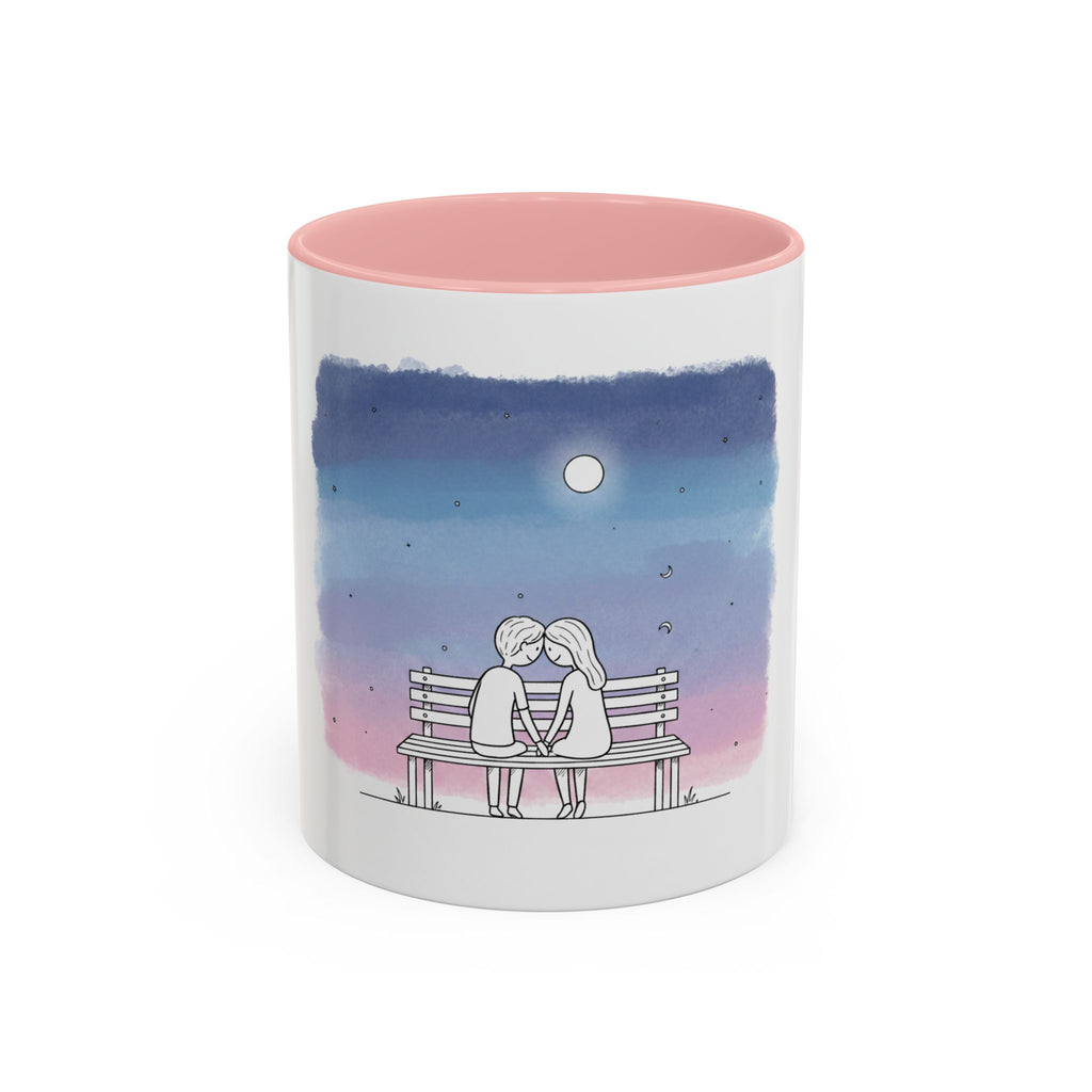 Couple on Bench Moonlight Watercolor Accent Coffee Mug | 11oz 15oz