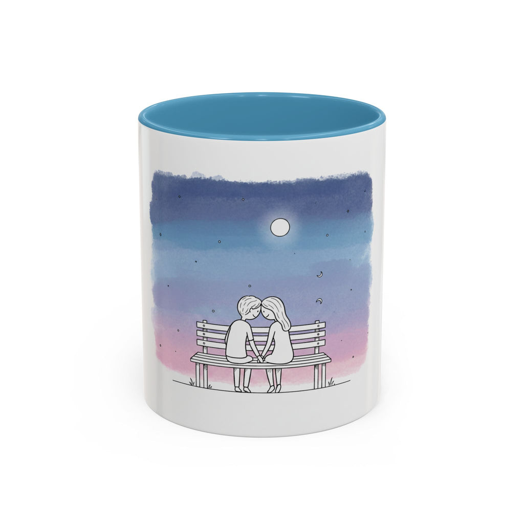 Couple on Bench Moonlight Watercolor Accent Coffee Mug | 11oz 15oz