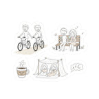 Cute Couple Scenes Kiss-Cut Stickers | Biking, Bench, Tent, Coffee