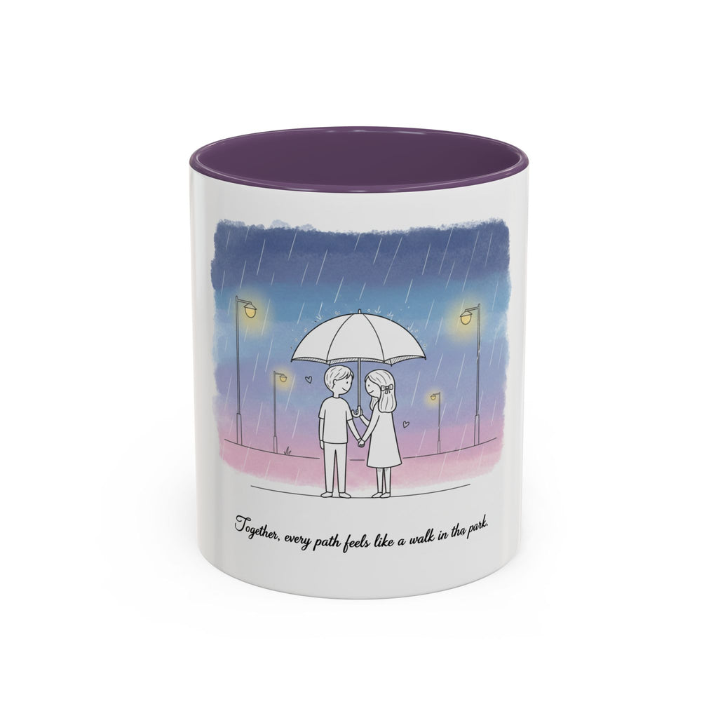 Couple Under Umbrella Illustration Coffee Mug | Accent Coffee Mug