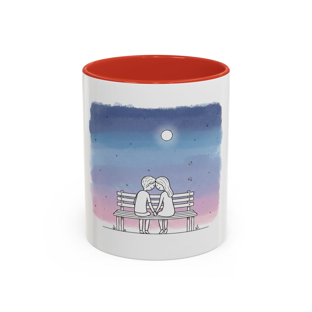 Couple on Bench Moonlight Watercolor Accent Coffee Mug | 11oz 15oz