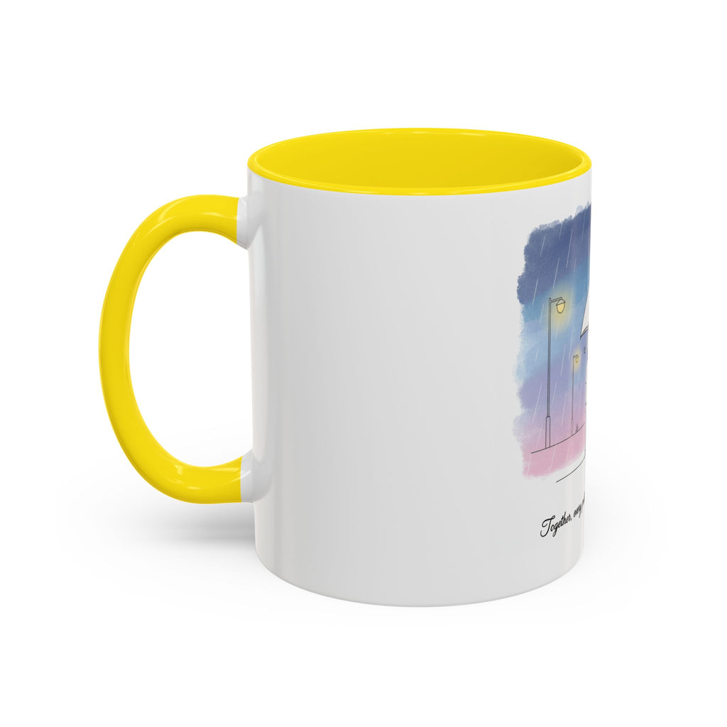 Couple Under Umbrella Illustration Coffee Mug | Accent Coffee Mug
