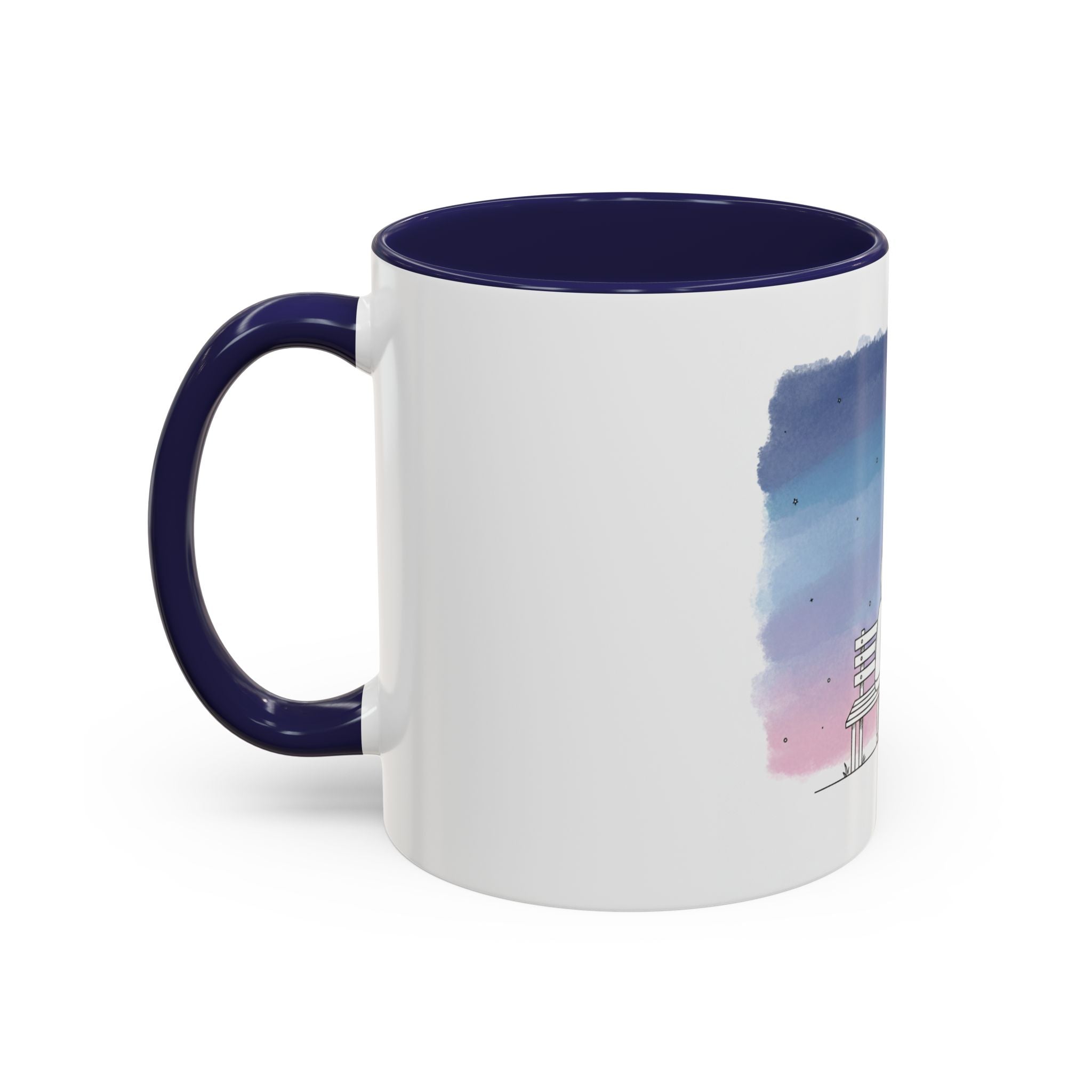 Couple on Bench Moonlight Watercolor Accent Coffee Mug | 11oz 15oz