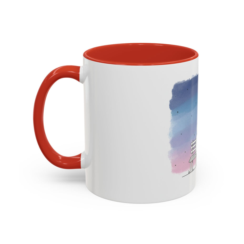Couple on Bench Moonlight Watercolor Accent Coffee Mug | 11oz 15oz