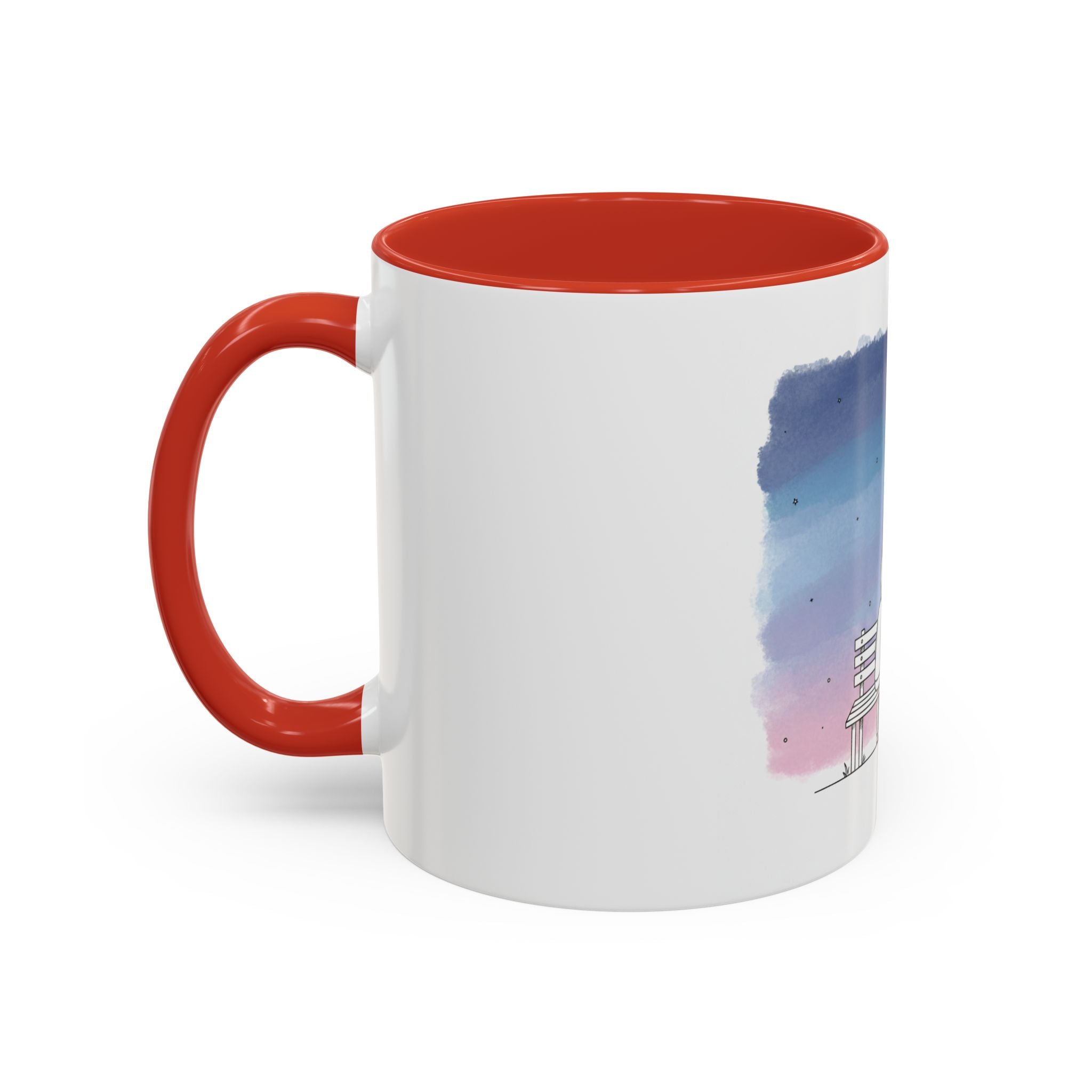Couple on Bench Moonlight Watercolor Accent Coffee Mug | 11oz 15oz