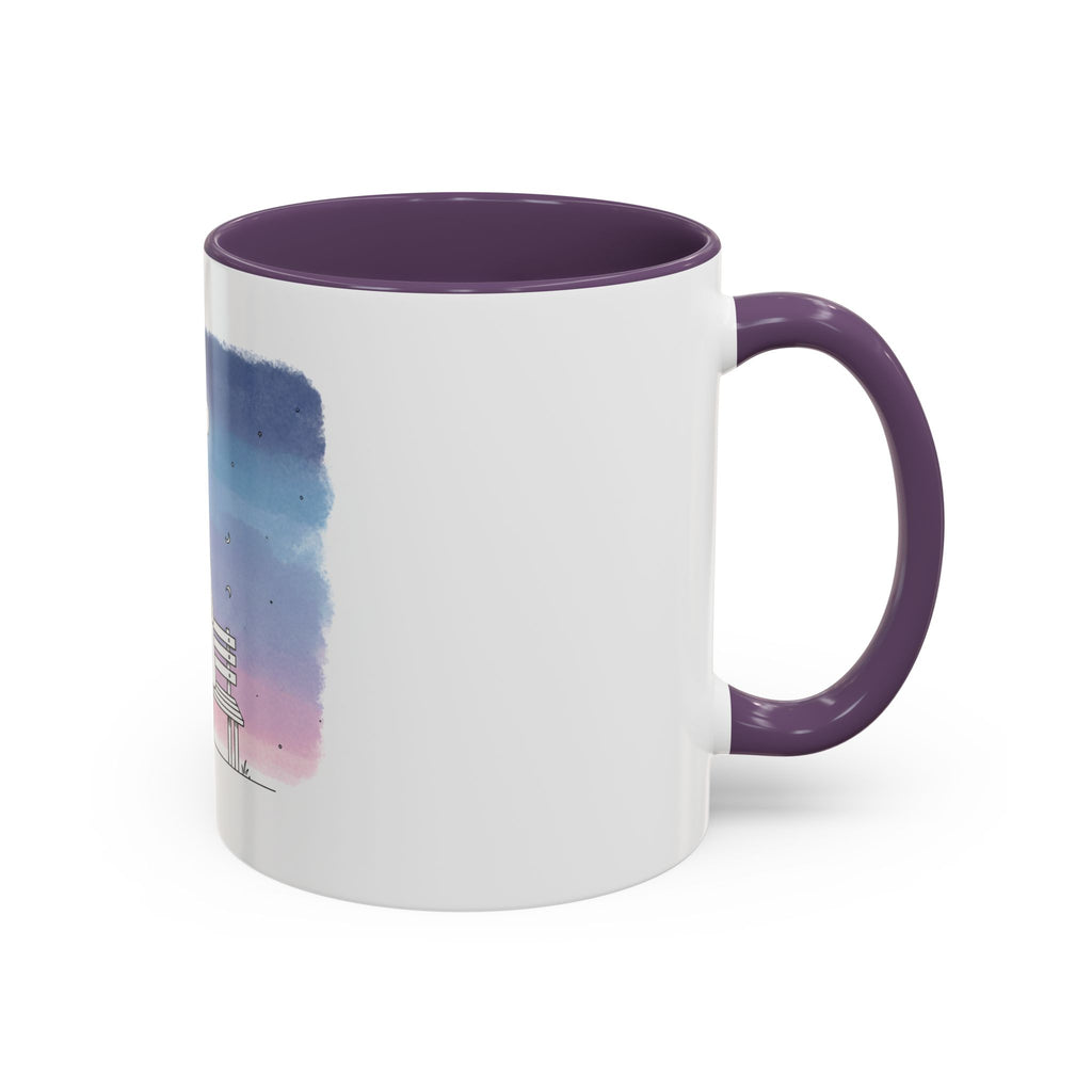 Couple on Bench Moonlight Watercolor Accent Coffee Mug | 11oz 15oz