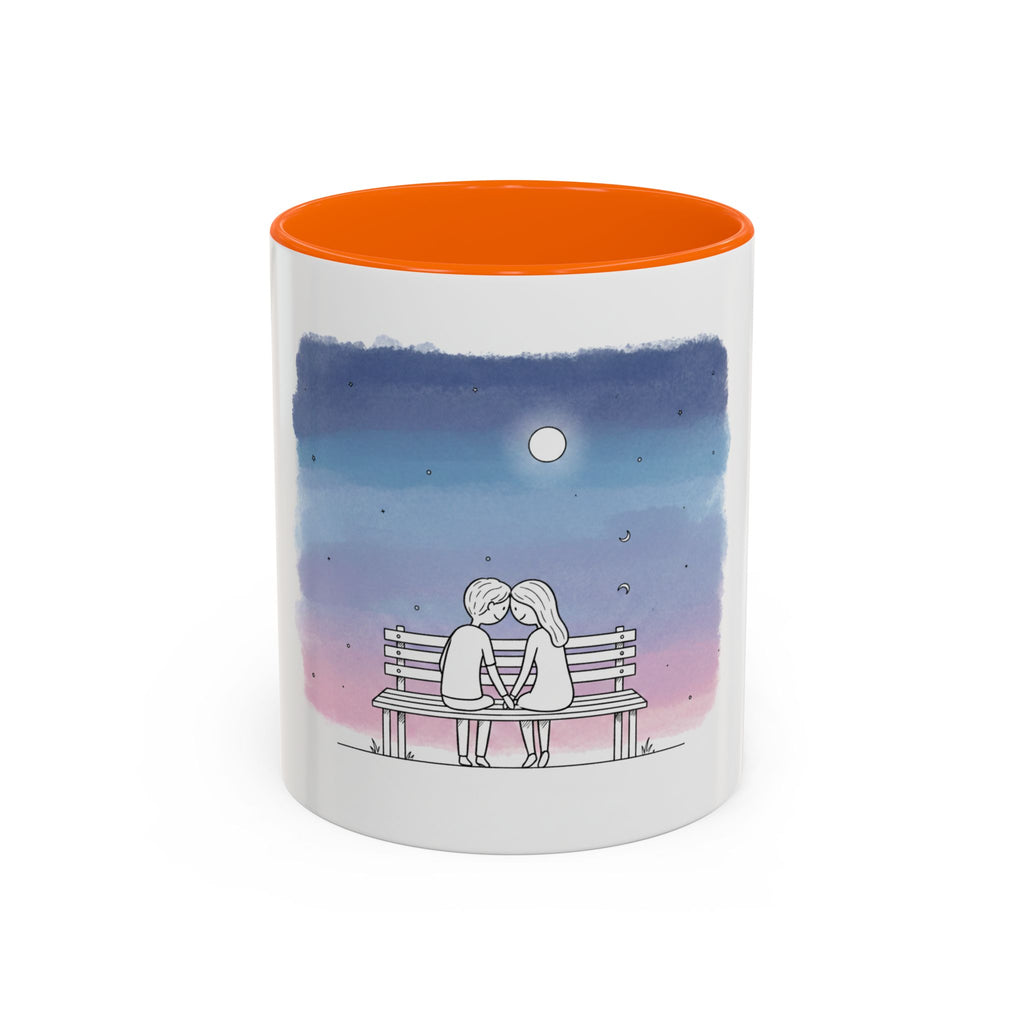 Couple on Bench Moonlight Watercolor Accent Coffee Mug | 11oz 15oz