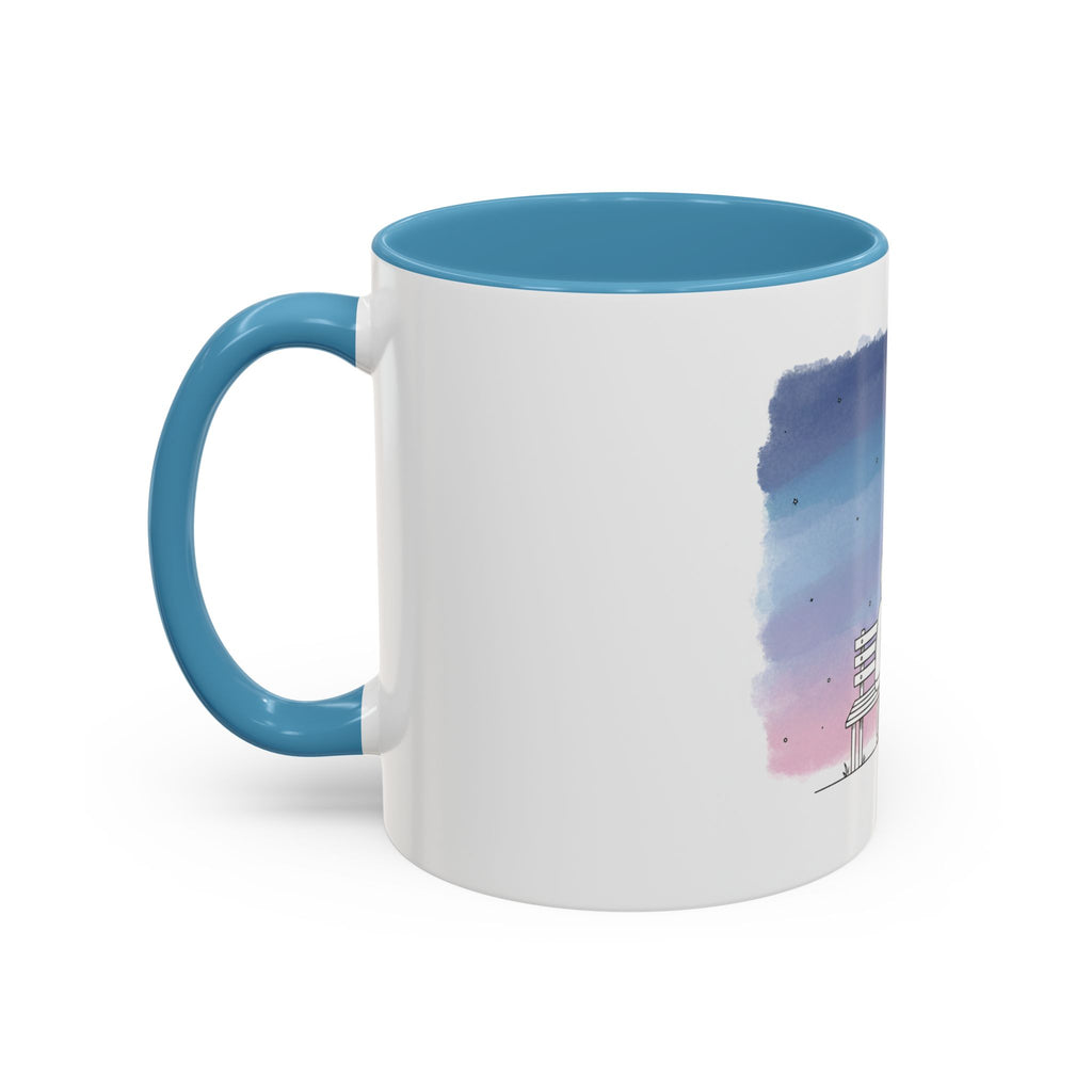 Couple on Bench Moonlight Watercolor Accent Coffee Mug | 11oz 15oz