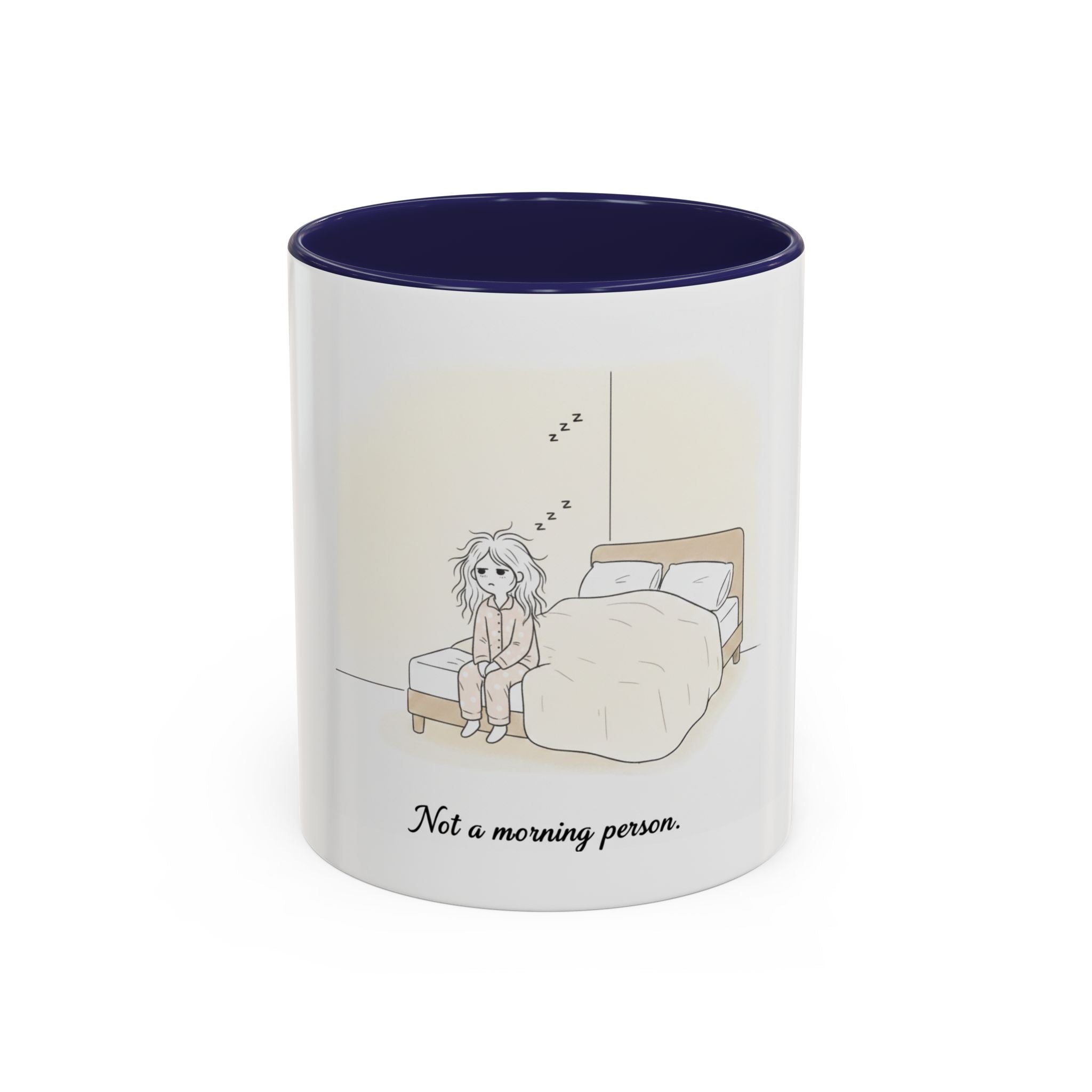 Not a Morning Person mug | Accent Coffee Mug, sleepy character illustration